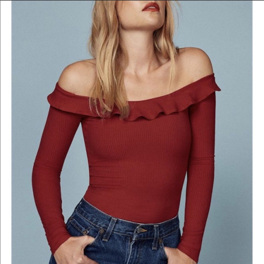 Reformation | Red Ruffle Emmeline Long Sleeve Top